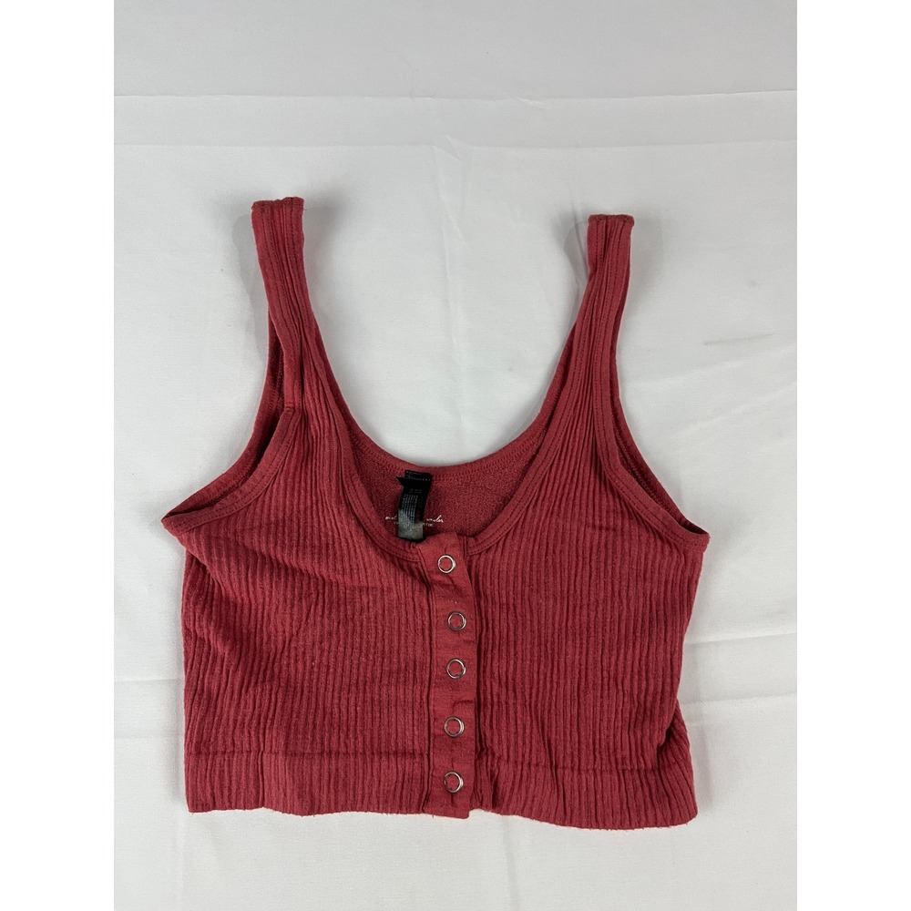 Urban Outfitters Out From Under Ribbed Snap Button Crop Tank Top Red XS‎ - Picture 2 of 8